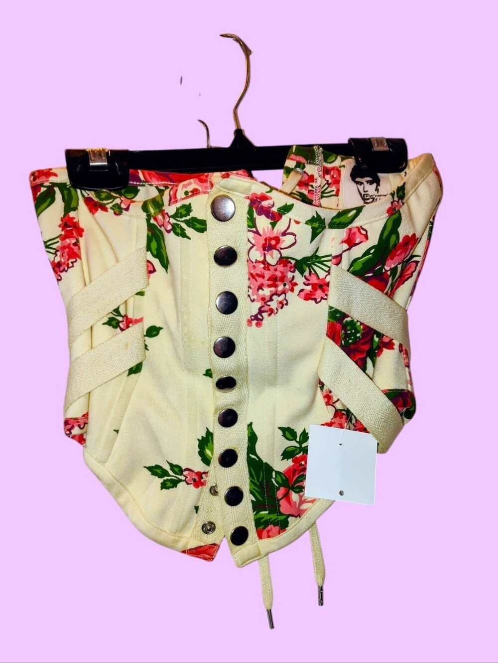 Adorable Betsey Johnson Punk label reissue waist cabbage rose print corset OS
